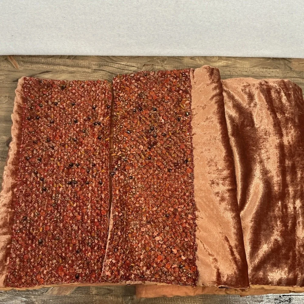 Farris Silk Rust‎ Pumpkin Velour Beaded Table Runner 94